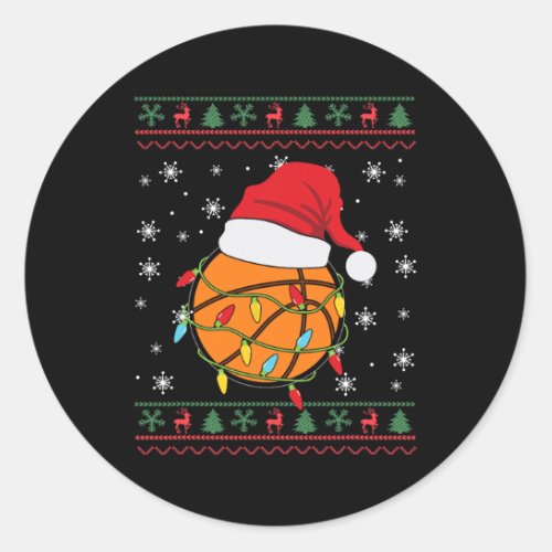 Basketball Christmas Lights Santa Hat Funny Xmas K Classic Round Sticker