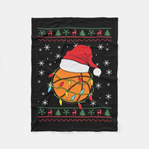 Basketball Christmas Lights Santa Hat Funny Xmas K Fleece Blanket