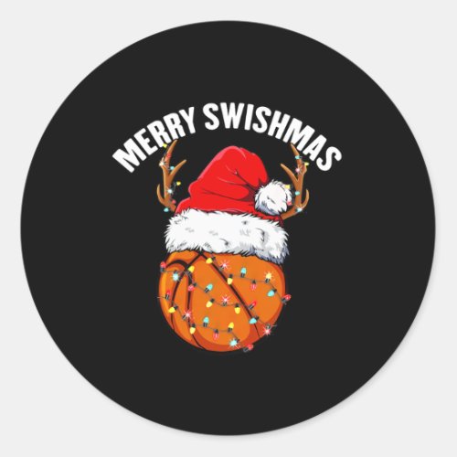 Basketball Christmas Lights Santa Reindeer Merry S Classic Round Sticker