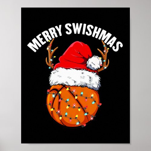 Basketball Christmas Lights Santa Reindeer Merry S Poster