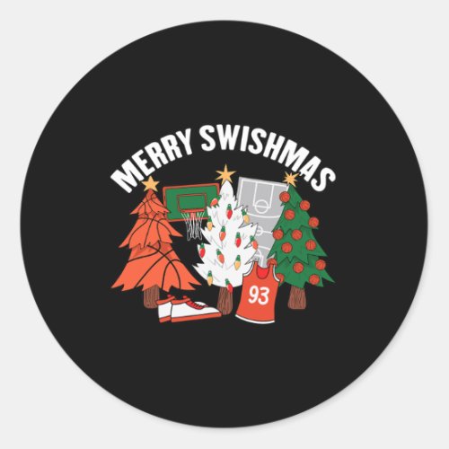 Basketball Christmas Lights Tree Santa A Merry Swi Classic Round Sticker