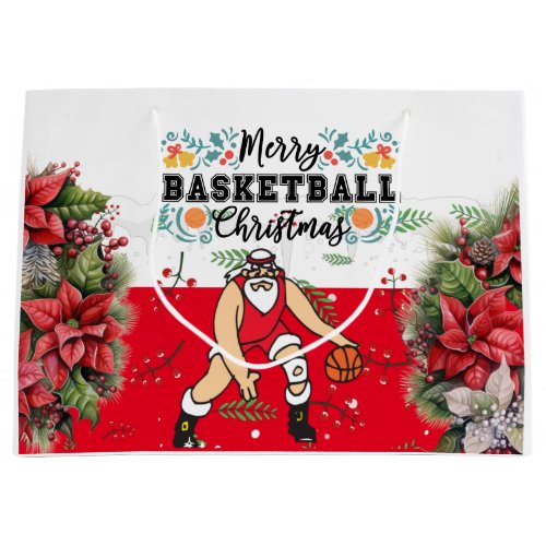 Basketball  Christmas Loading with Santa Claus  Large Gift Bag