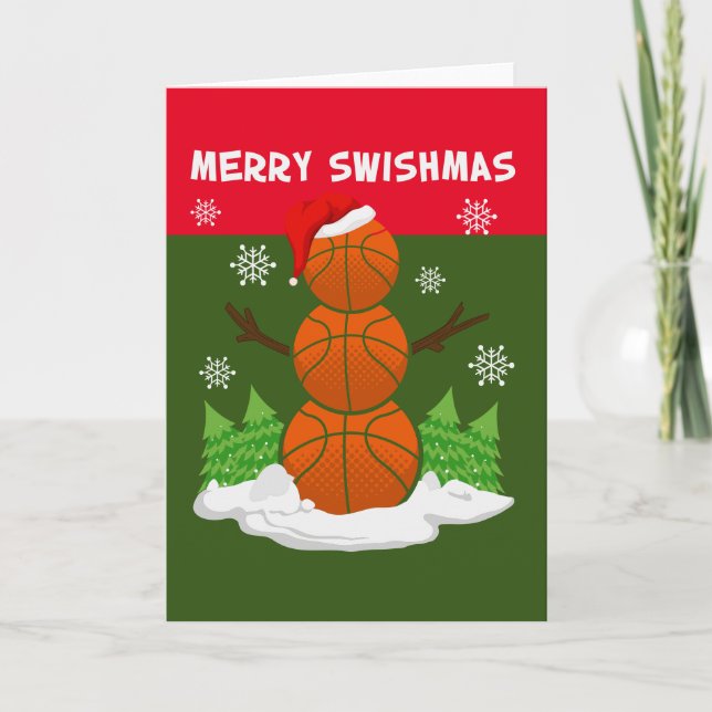 Basketball Christmas MERRY SWISHMAS with Santa hat Card (Front)