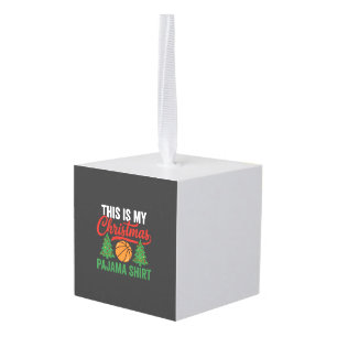 Basketball Christmas Pajama Shirt Cube Ornament