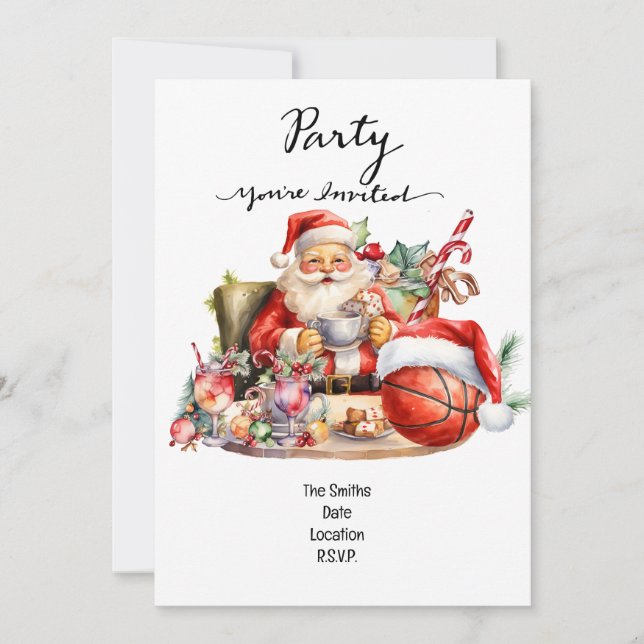 Basketball Christmas Party with Santa Claus  Invitation (Front)