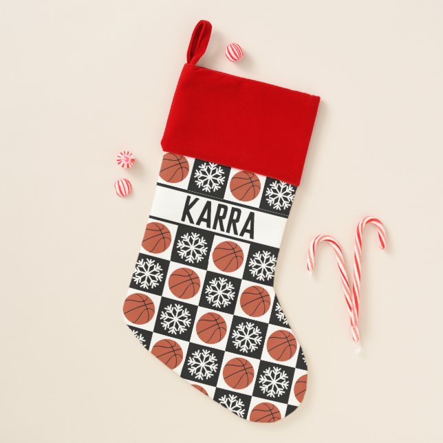 Basketball Christmas Pattern Custom Player Name Christmas Stocking (Front)