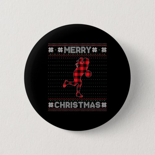 Basketball Christmas Red Plaid Xmas Ugly Sweater P Button