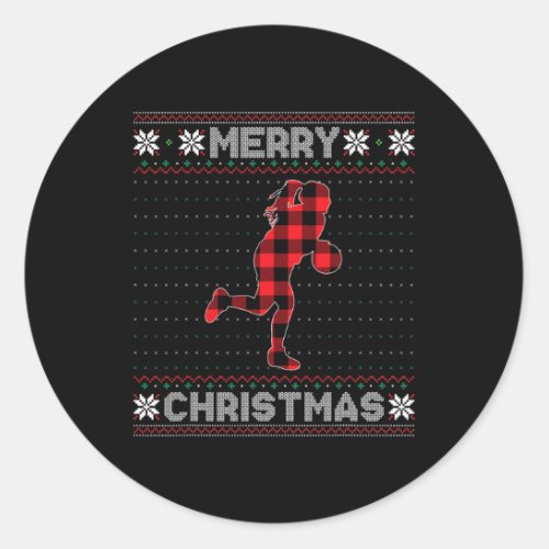 Basketball Christmas Red Plaid Xmas Ugly Sweater P Classic Round Sticker