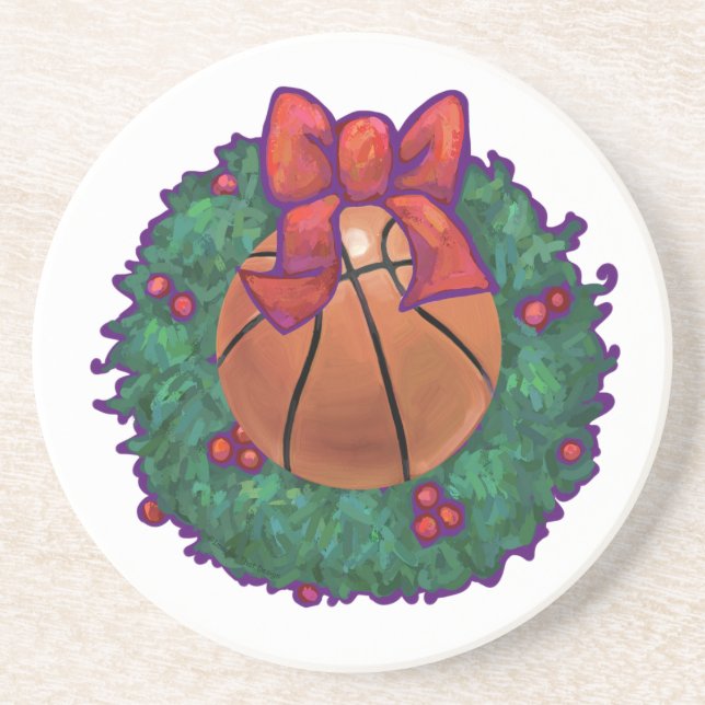 Basketball Christmas Sandstone Coaster (Front)