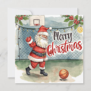 Basketball Christmas Santa Claus in playing Holiday Card
