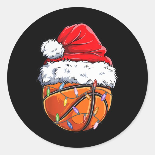 Basketball Christmas Santa Hat - Fun Basketball Xm Classic Round Sticker (Front)