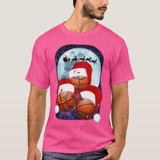 Basketball Christmas Santa Hat Moon Reindeer Light T-Shirt