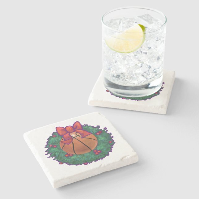 Basketball Christmas Stone Coaster (Side)