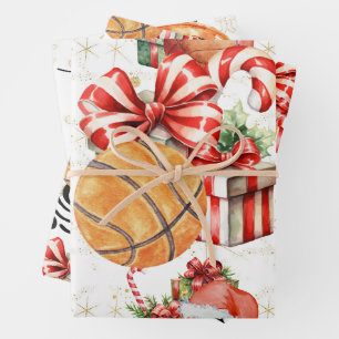 Basketball Christmas themed Wrapping Paper Sheets