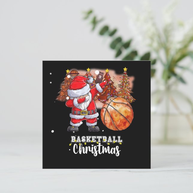 Basketball  Christmas Tree and Santa Claus  Holiday Card (Standing Front)