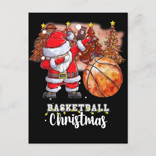 Basketball  Christmas Tree and Santa Claus  Holiday Postcard (Front)