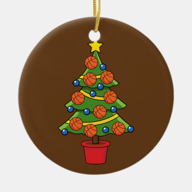 Basketball Christmas Tree Ceramic Ornament (Front)