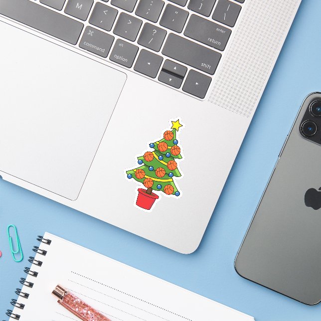 Basketball Christmas Tree Sticker (Laptop w/ iPhone)