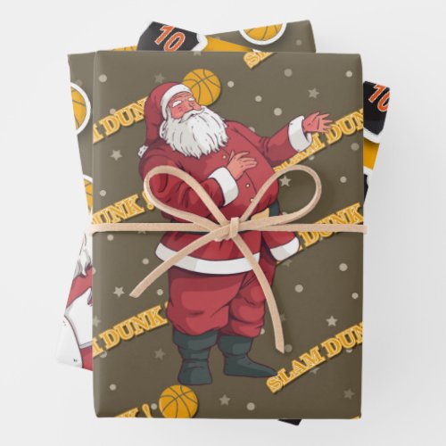 Basketball Christmas with Santa Claus and ball  Wrapping Paper Sheets