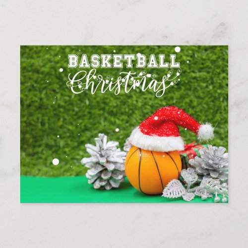Basketball  Christmas with Santa Claus Holiday Postcard