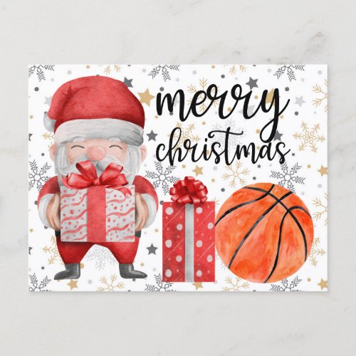 Basketball  Christmas with Santa Claus Holiday Postcard