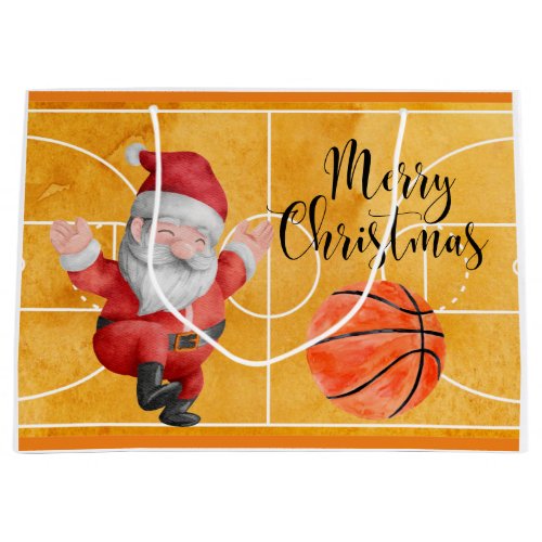 Basketball Christmas with Santa Claus  Large Gift Bag