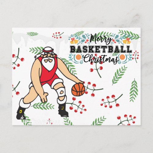 Basketball  Christmas with Santa Claus Postcard
