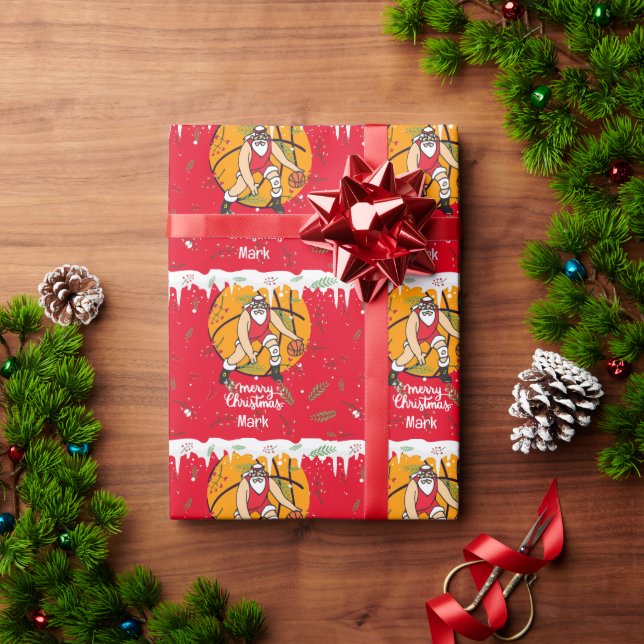 Basketball Christmas with Santa Claus  Stocking Wrapping Paper (Holiday Gift)