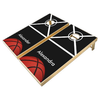 Basketball Close-up orange and black Basketball Cornhole Set