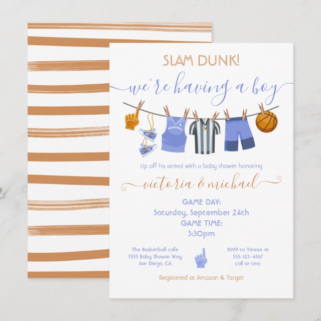 Basketball Clothesline Baby Shower Invitation (Front/Back)