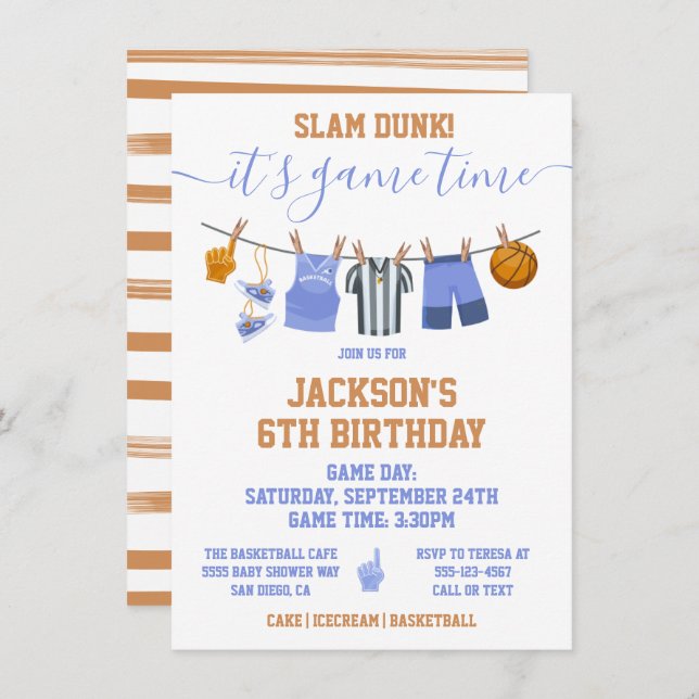 Basketball Clothesline Birthday party Invitation (Front/Back)