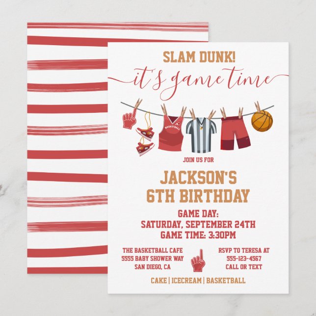 Basketball Clothesline Birthday party Invitation (Front/Back)