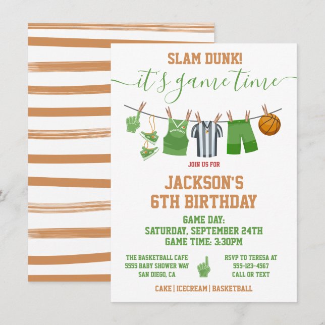 Basketball Clothesline Birthday party Invitation (Front/Back)