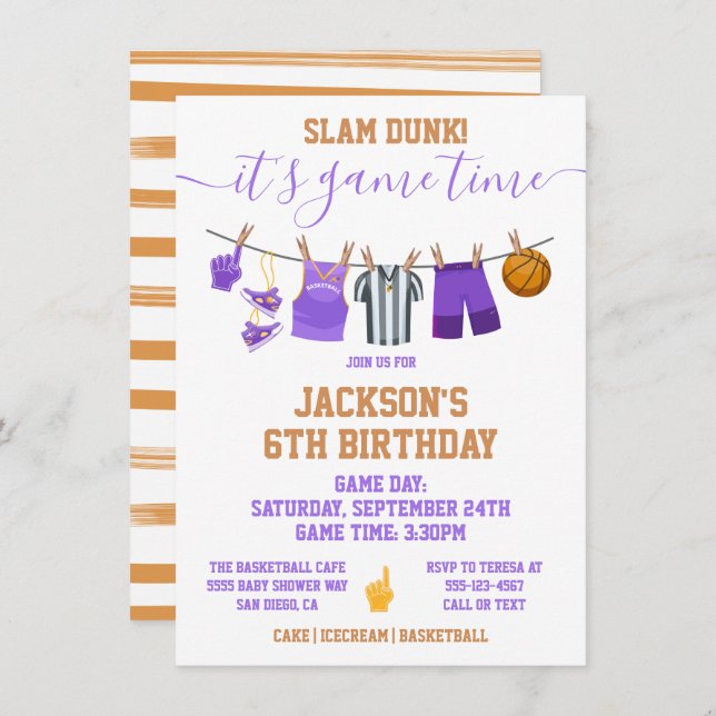 Basketball Clothesline Birthday party Invitation (Front/Back)