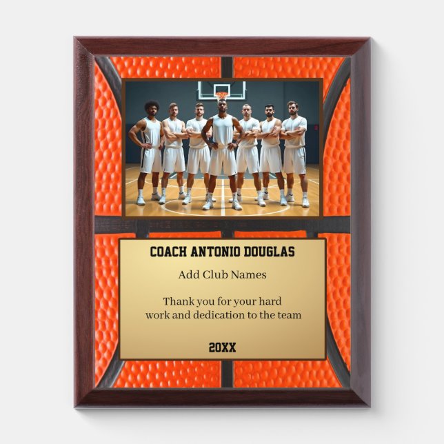 Basketball Coach Award | Custom Team Photo & Text (Vertical)