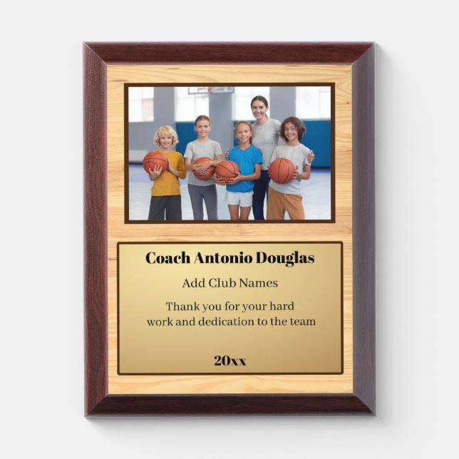 Basketball Coach Award | Custom Team Photo & Text Plaque (Vertical)