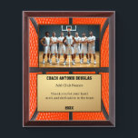 Basketball Coach Award | Custom Team Photo & Text Plaque<br><div class="desc">Honor your basketball coach with this customizable appreciation plaque, designed as a perfect thank-you gift for their dedication and leadership. Personalize it with the coach’s name, team name, a heartfelt message, and a team photo to create a unique keepsake. This basketball-themed plaque is ideal for end-of-season awards, team banquets, senior...</div>