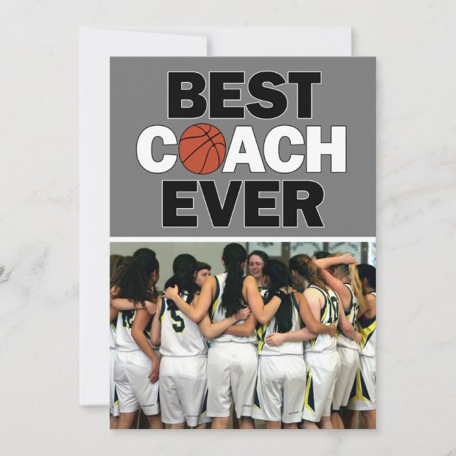 Basketball Coach Best Ever Custom Photo Thank You Card (Front)