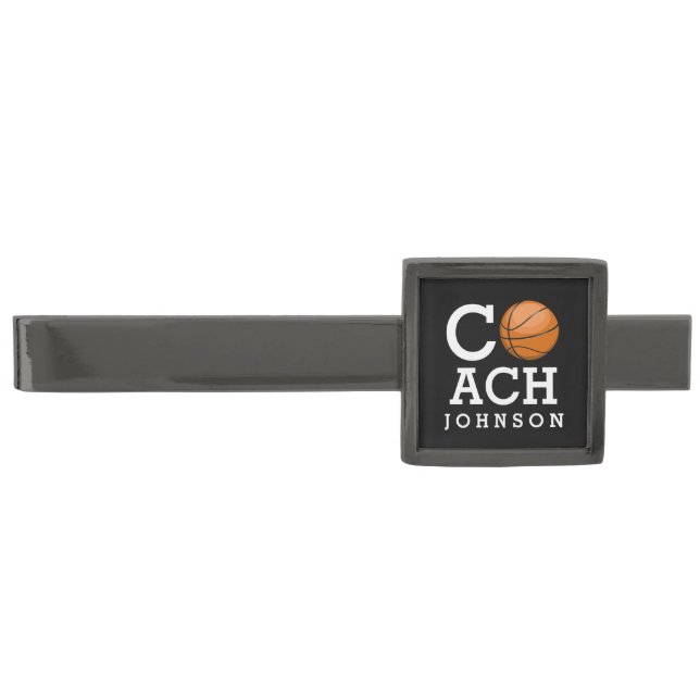 Basketball Coach Custom Name Black Tiebar Gunmetal Finish Tie Bar (Front)