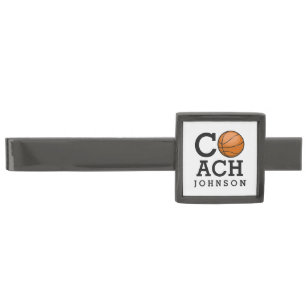 Basketball Coach Custom Name Tiebar Gunmetal Finish Tie Bar