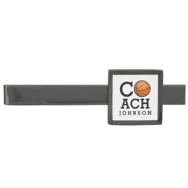Basketball Coach Custom Name Tiebar Gunmetal Finish Tie Bar (Front)