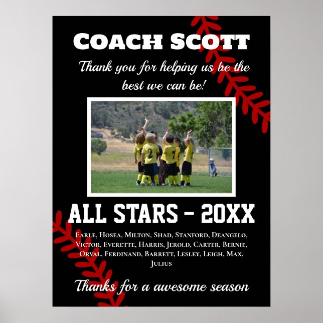 Basketball coach gift with team photo poster (Front)