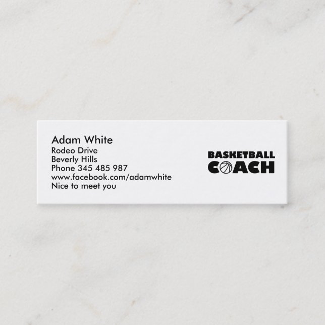 Basketball coach mini business card (Front)