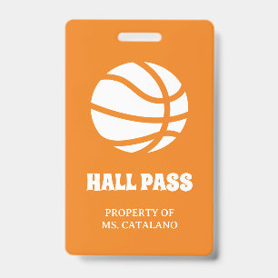 basketball coach Teacher Hall Pass school colors Badge