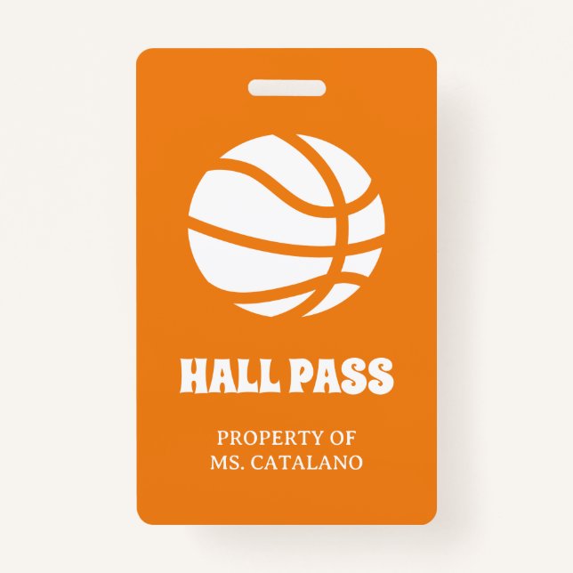 basketball coach Teacher Hall Pass school colors Badge (Back)
