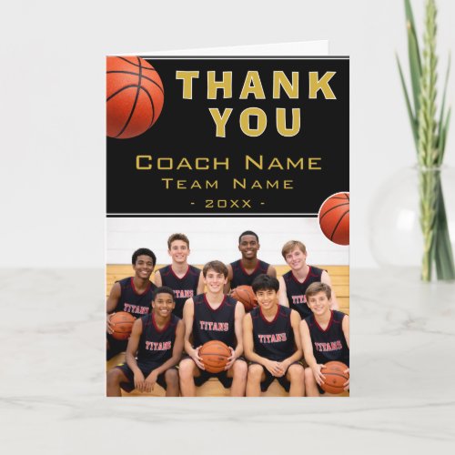 Basketball Coach Team Name Photo Letterpress Thank You Card