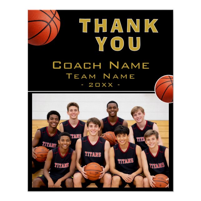 Basketball Coach Team Name Photo Poster (Front)