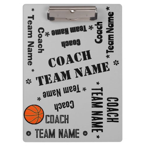 Basketball Coach Team Personalize Black and Gray Clipboard
