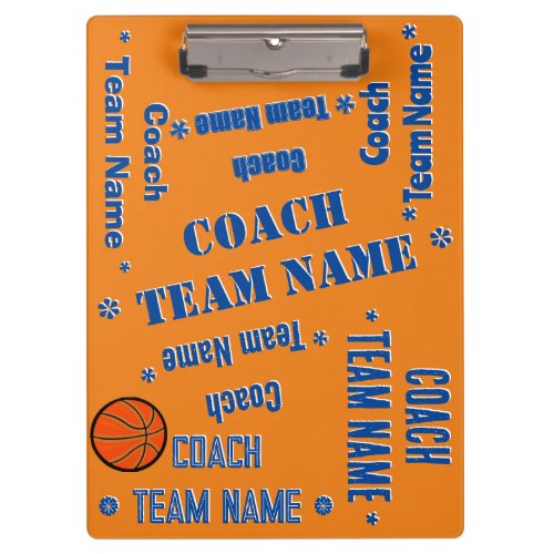 Basketball Coach Team Personalize Blue and Orange Clipboard