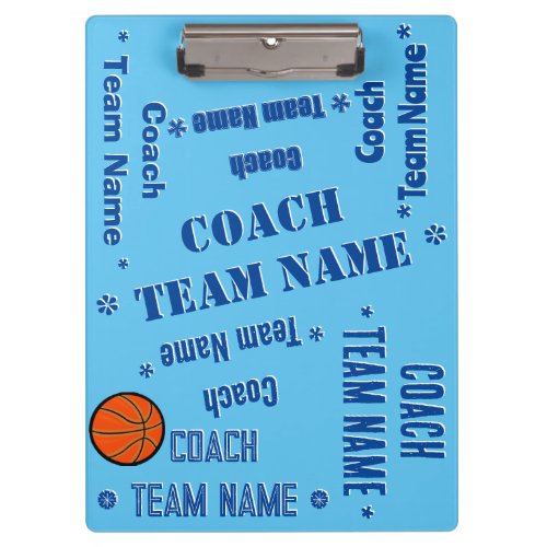 Basketball Coach Team Personalize Blue on Blue Clipboard